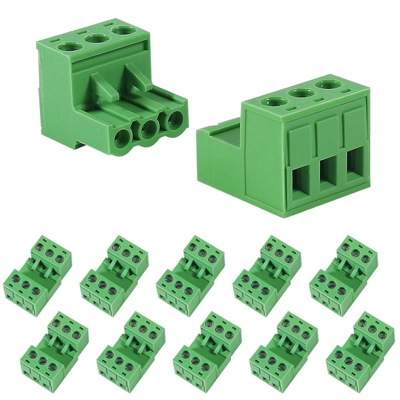 Meimom 10PCS 3 Pin 5.08mm Pitch Pluggable PCB Angle Screw Terminal Block Plug Connector Socket Panel Mount DIY with 10Pcs 3Pin Phoenix Plug - Image 1